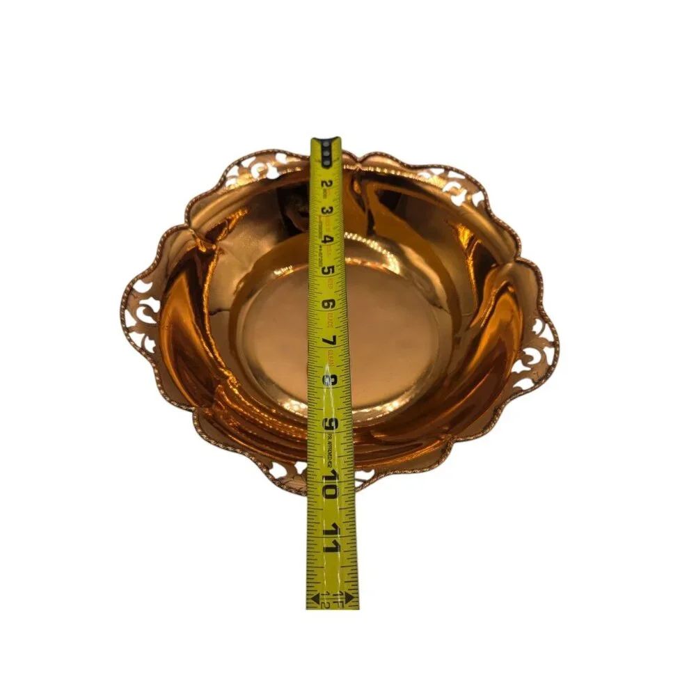 Vintage Copper mastropietro Italy Decorative Bowl With Ornate Scalloped Edge Des